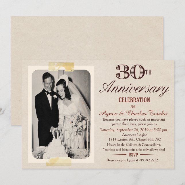 Invitation pour le 30e anniversaire de mariage - P (Devant / Derrière)