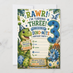 Invitation pour le 3e anniversaire Dino-Mite