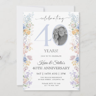 Invitation pour le 40e Anniversaire Floral Avec Ph