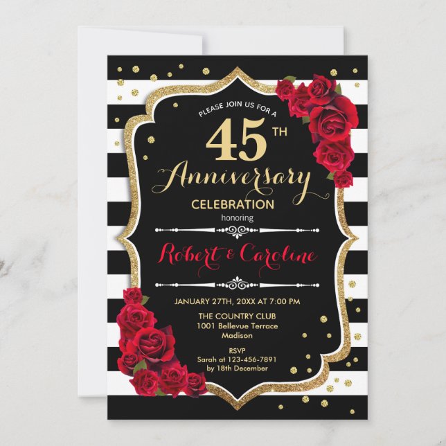 Invitation pour le 45e Anniversaire - Rouge Or Noi (Devant)