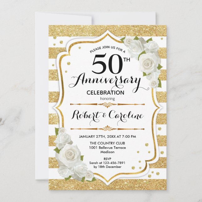 Invitation pour le 50e Anniversaire - Roses blanch (Devant)
