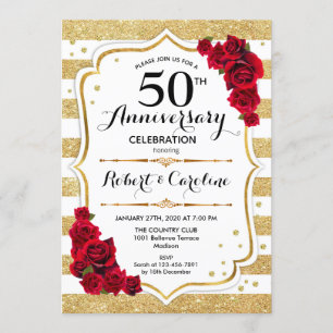 Invitation pour le 50e Anniversaire - Roses rouges
