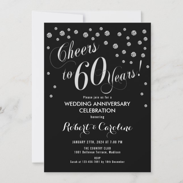Invitation pour le 60e anniversaire en noir et arg (Devant)