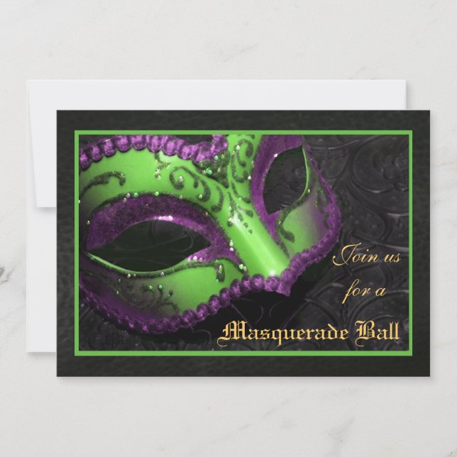 Invitation pour le bal de masques vert Halloween (Devant)