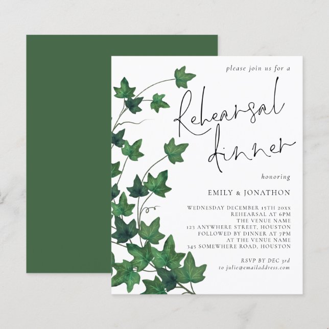 Invitation pour le dîner de répétition des feuille (Devant / Derrière)