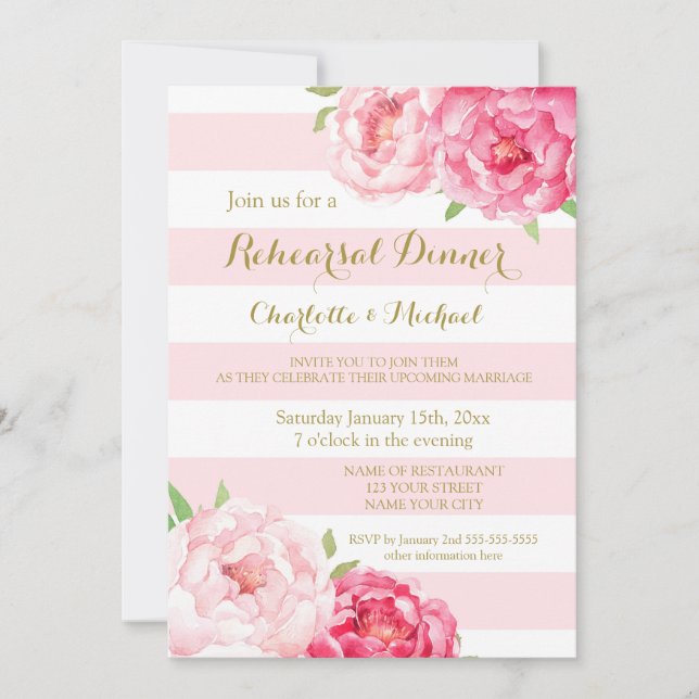 Invitation pour le dîner de répétition rose (Devant)