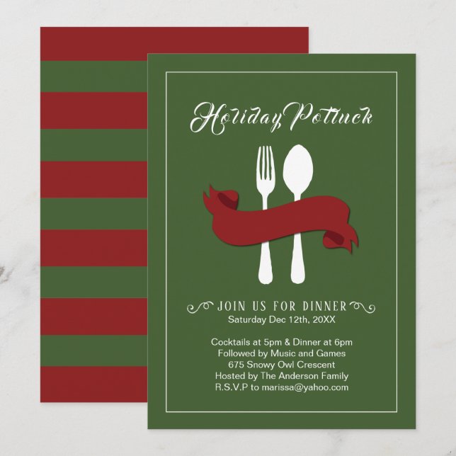 Invitation pour le dîner de vacances Potluck (Devant / Derrière)
