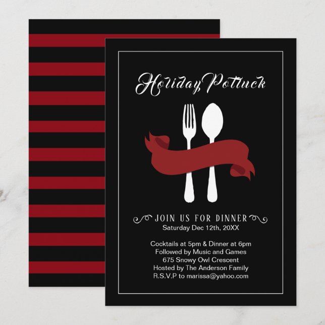 Invitation pour le dîner de vacances Potluck (Devant / Derrière)
