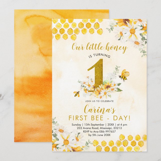 Invitation pour le premier anniversaire (Devant / Derrière)
