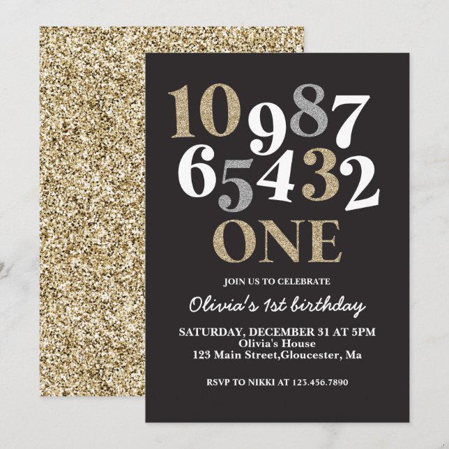Invitation pour le premier anniversaire avec compt (Devant / Derrière)