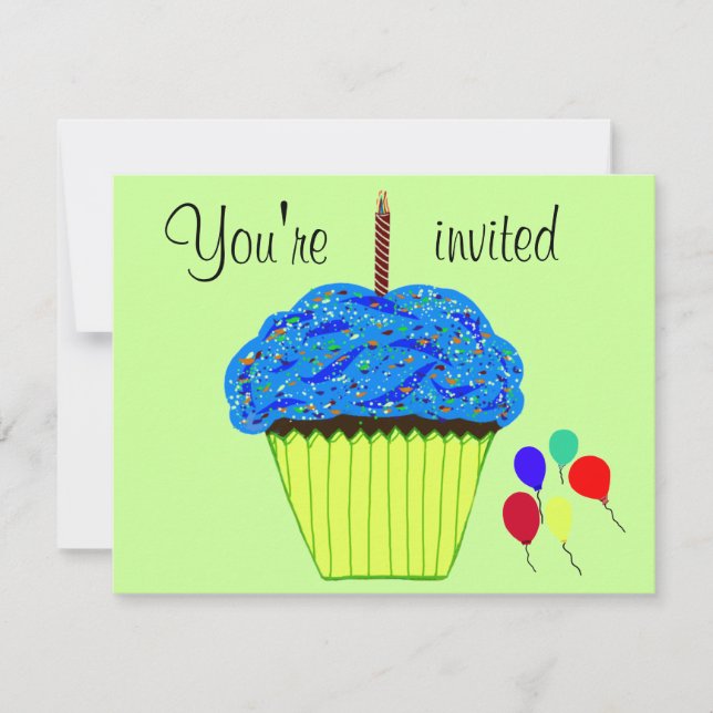 Invitation pour le premier anniversaire Blue Cupca (Devant)