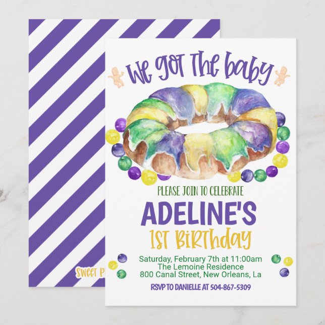 Invitation pour le premier anniversaire de Bébé Ma (Devant / Derrière)