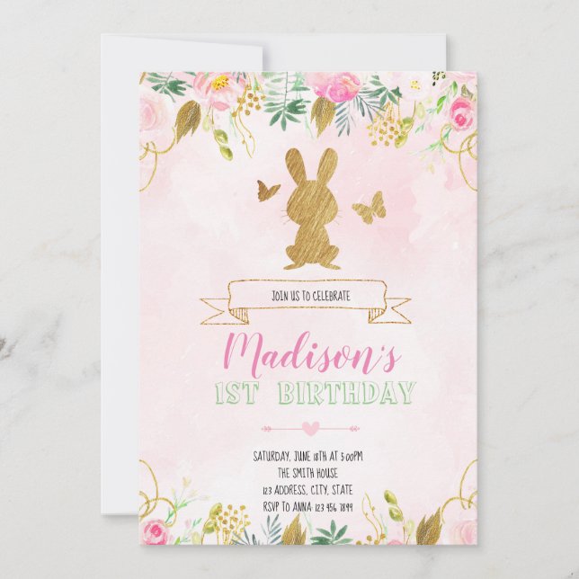 Invitation pour le premier anniversaire de Bunny (Devant)