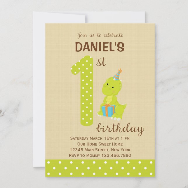 Invitation pour le premier anniversaire de Dinosau (Devant)