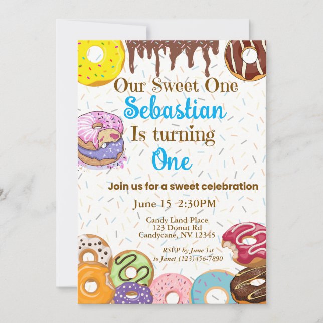 Invitation pour le premier anniversaire de Donut (Devant)