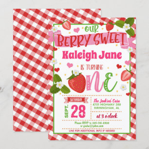 Invitation pour le premier anniversaire de fraise 