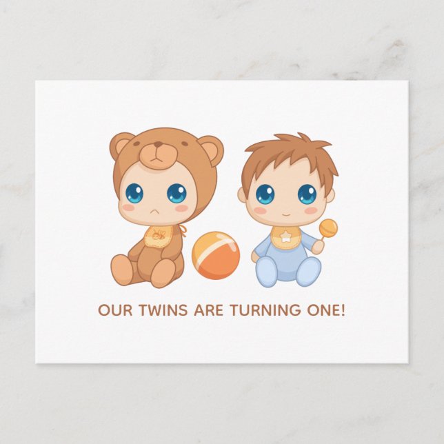 Invitation pour le premier anniversaire de jumeaux (Devant)