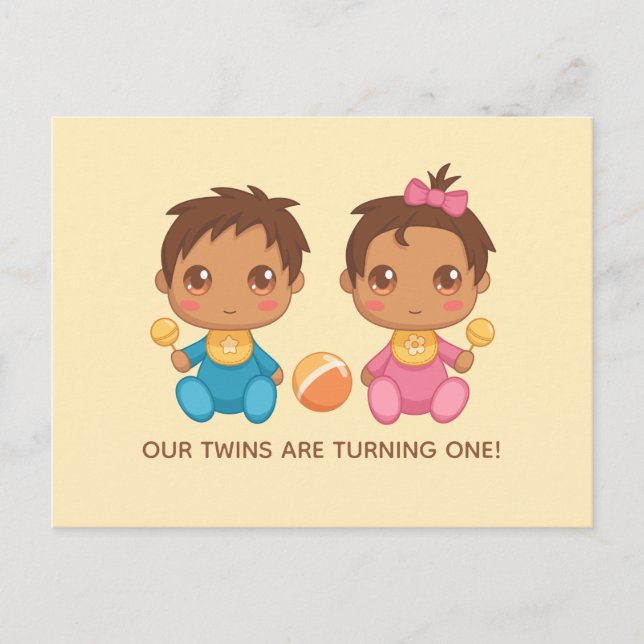 Invitation pour le premier anniversaire de jumeaux (Devant)