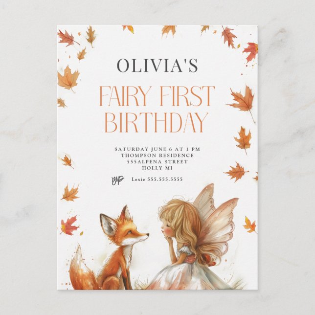 Invitation pour le premier anniversaire de la fée  (Devant)