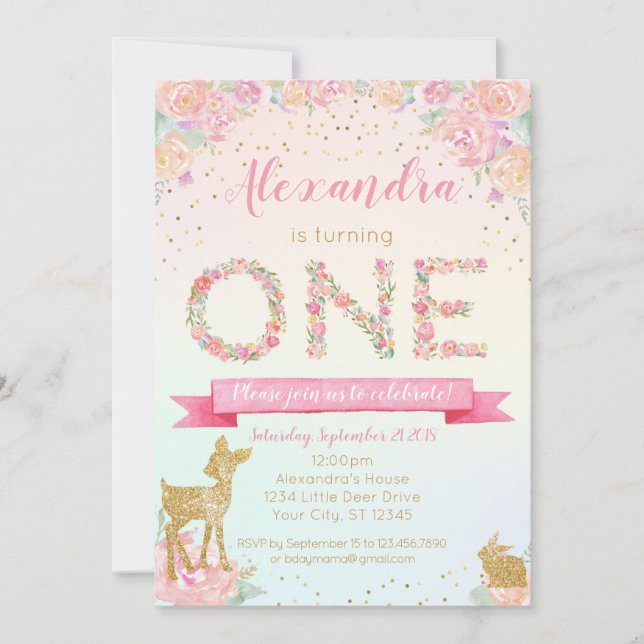 Invitation pour le premier anniversaire de la flor (Devant)