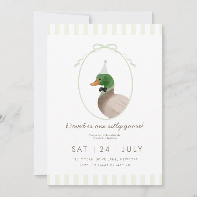 Invitation pour le premier anniversaire de l'oie b (Devant)