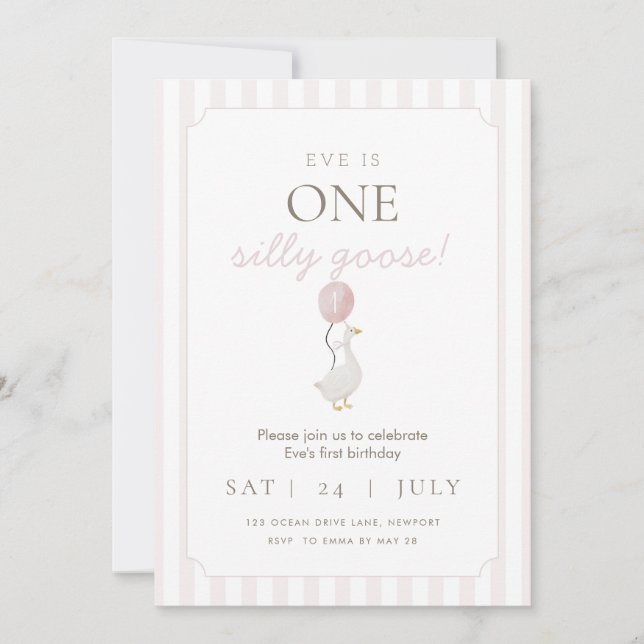Invitation pour le premier anniversaire de l'oie s (Devant)