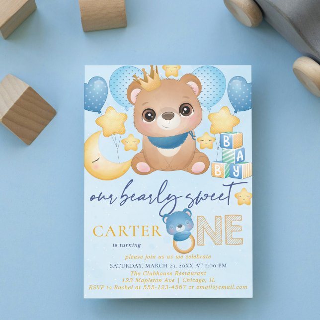 Invitation pour le premier anniversaire de l'ours  (Créateur téléchargé)