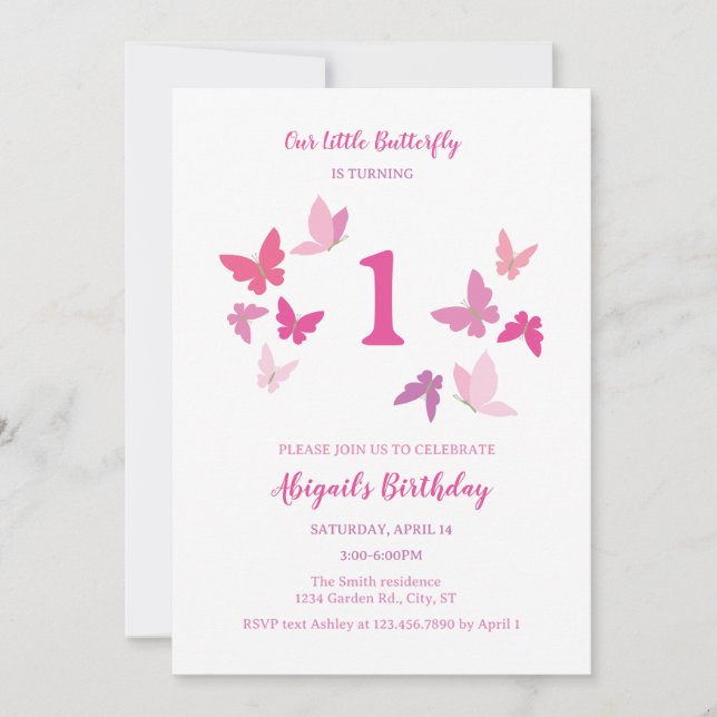 Invitation pour le premier anniversaire de papillo (Devant)