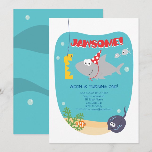 Invitation pour le premier anniversaire de Shark B (Devant / Derrière)