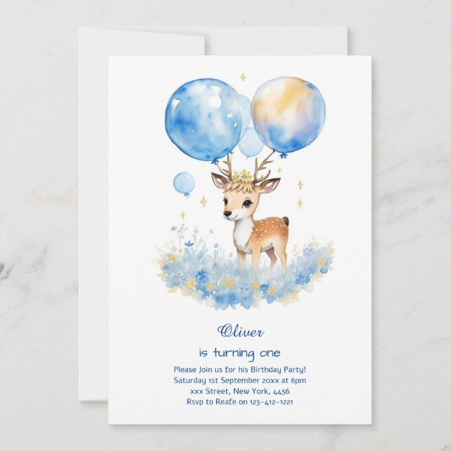 Invitation pour le premier anniversaire du cerf (Devant)
