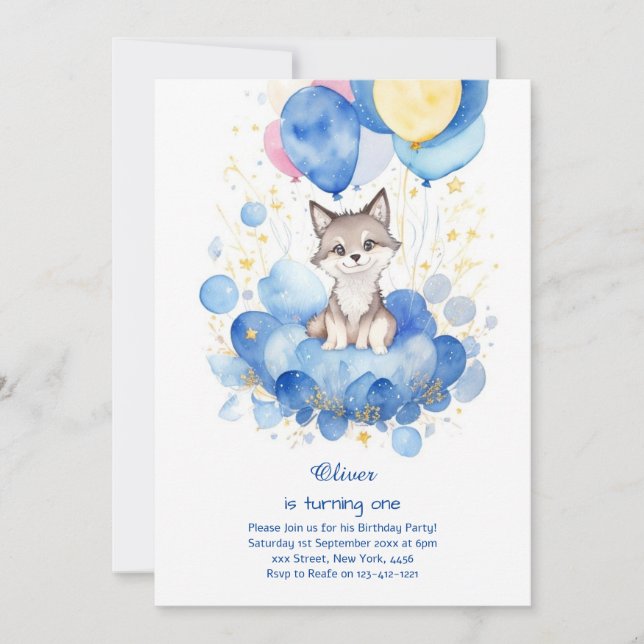 Invitation pour le premier anniversaire du loup d' (Devant)