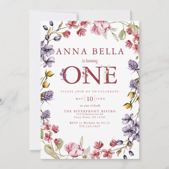 Invitation pour le premier anniversaire floral (Devant)