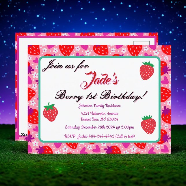 Invitation pour le premier anniversaire Rose Frais (Créateur téléchargé)