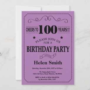 Invitation pour les 100 ans Anniversaire Noir et V