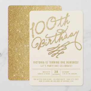 Invitation pour les 100 ans d'un adulte avec paill