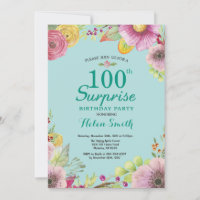 Invitation pour les 100 ans Fleurs Surprise Teal