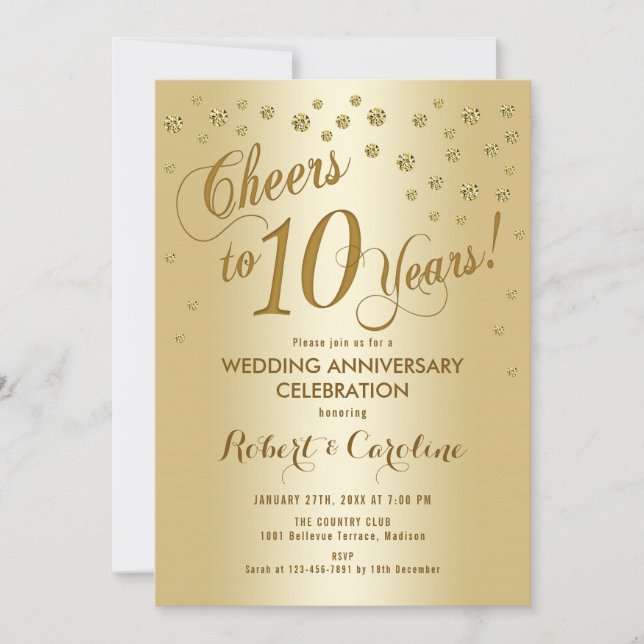 Invitation pour les 10 ans de mariage en or (Devant)