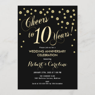 Invitation pour les 10 ans de mariage - Noir & Or