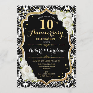 Invitation pour les 10 ans - Noir Blanc Or