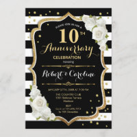 Invitation pour les 10 ans - Noir Blanc Or