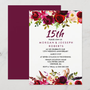 Invitation pour les 15 ans de mariage couleur roug