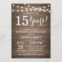 Invitation pour les 15 ans de mariage en bois rust
