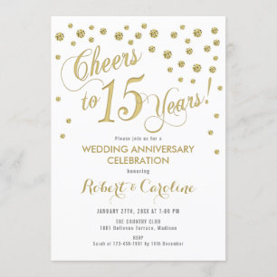 Invitation pour les 15 ans de mariage - Or et blan
