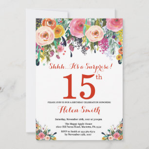 Invitation pour les 15 ans Floral Surprise Rouge