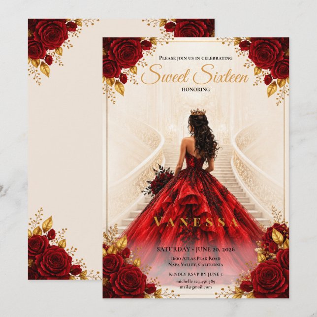 Invitation pour les 16 ans de la princesse Red gol (Devant / Derrière)