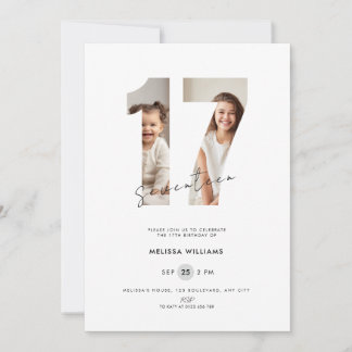 Invitation pour les 17 ans avec Photo - Blanc