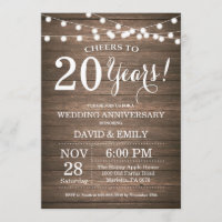 Invitation pour les 20 ans de mariage en bois rust