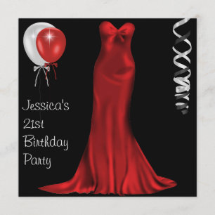 Invitation pour les 21 ans en noir et blanc avec robe rouge