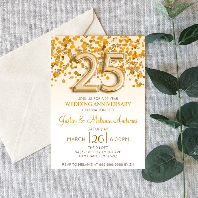 Invitation pour les 25 ans de mariage avec confett (Créateur téléchargé)