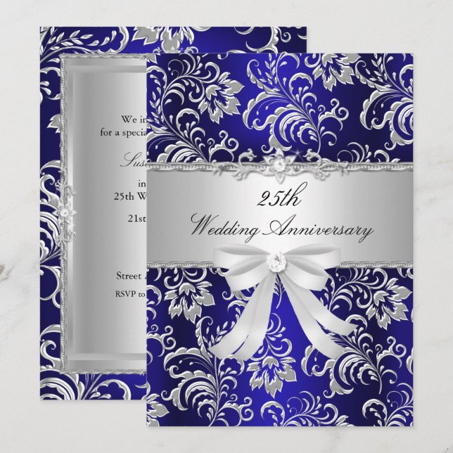 Invitation pour les 25 ans de mariage Fleurs bleue (Devant / Derrière)